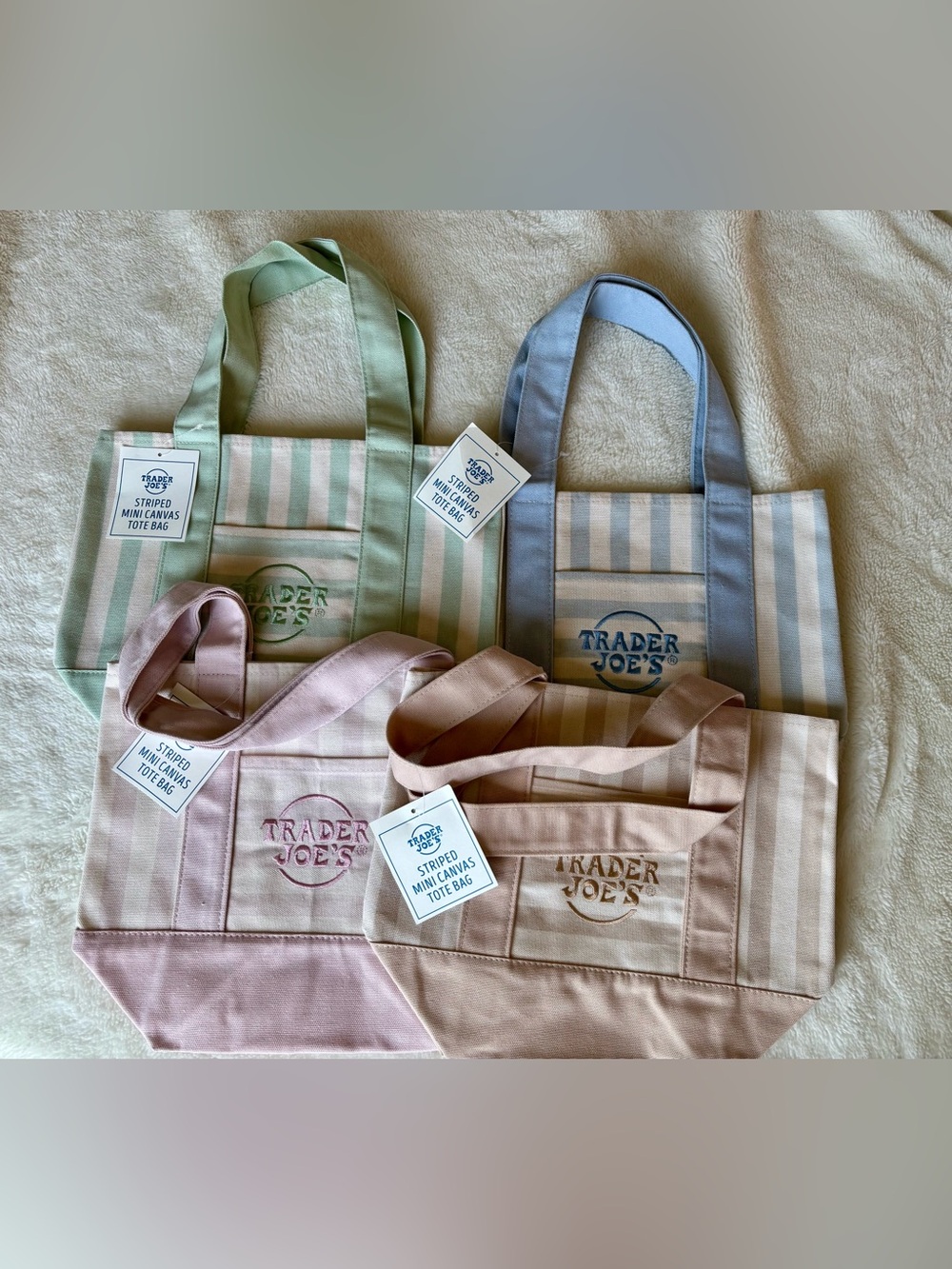 Trader Joe's Striped Mini Canvas Tote Bag - Pastel Set